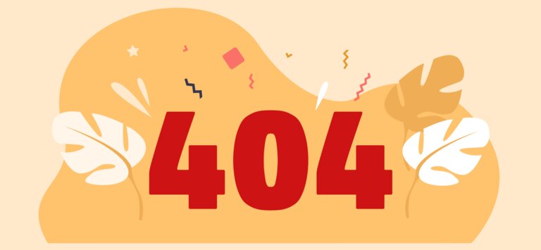 Die Worte 404 auf einer gelben Illustration